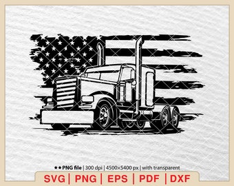 Semi Truck with American Flag SVG: Patriotic Truck Driver Clipart (Digital Files)