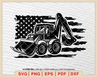 Backhoe Loader SVG: US Flag Construction Logo (Digital Files)