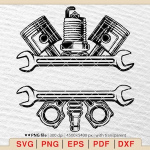 Mechanic Tools SVG: Wrench, Piston, Spark Plug (Digital Files)