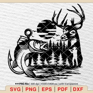 Hunting and Fishing Heart, Fishing Svg, Fishing Cut File, Fishing Cricut, Hunting  Svg, Hunt and Fish Svg, Hunt Deer Horns Svg, Silhouette 