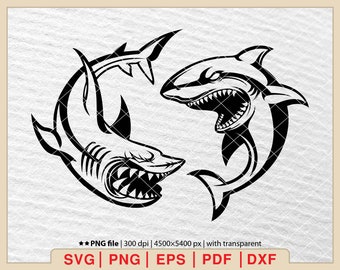 Silhouette di squalo SVG: Clipart di animali dell'oceano (file digitali)