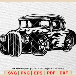 Hot Rod with Flames SVG: Classic Car Clipart (Digital Files)