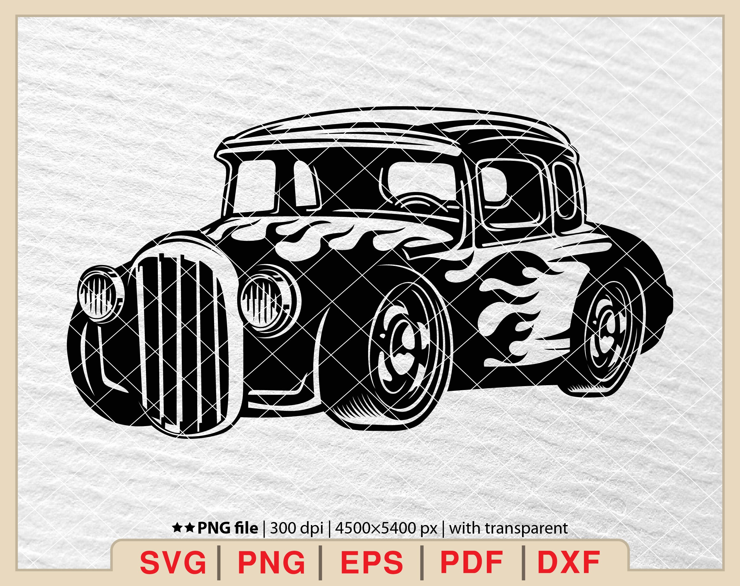 Hot Rod with Flames SVG: Classic Car Clipart (Digital Files)