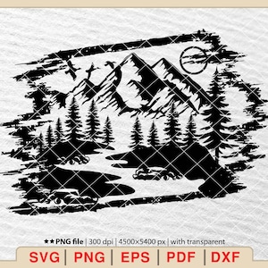 Mountain River Scene SVG: Forest Lake Nature Design (Digital Download)