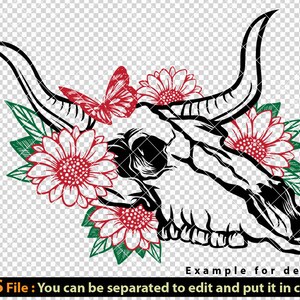 Cow Skull Floral Svg Cow Skull Svg Cow Skull Flowers Svg - Etsy