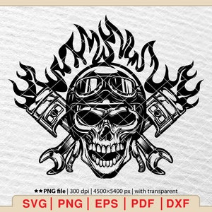 Motor Skull SVG, Motorcycle Skeleton PNG, Grim Reaper Biker Vector, Halloween Biker Flame Skull, Skull Addict Shirt Clipart [EP-577]