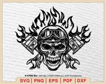 Motorcycle Skull SVG: Biker Grim Reaper Vector Clipart (Digital Files)