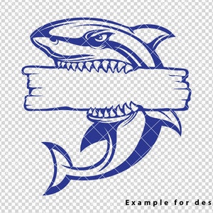May include: A blue shark with an open mouth holding a blank wooden sign. The shark is facing the left side of the image. The sign is in the shark's mouth. The shark has a sharp fin on its back and a tail fin. The shark is on a transparent background. Example for design.