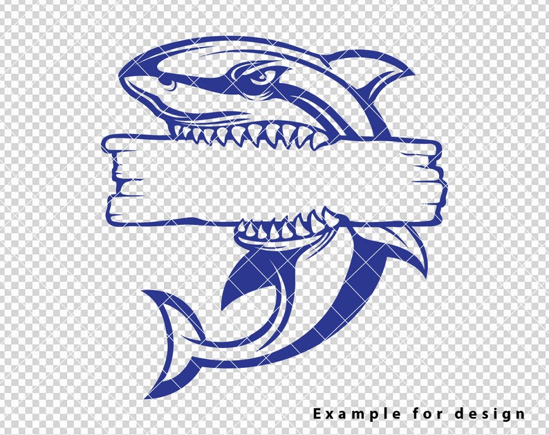 May include: A blue shark with an open mouth holding a blank wooden sign. The shark is facing the left side of the image. The sign is in the shark's mouth. The shark has a sharp fin on its back and a tail fin. The shark is on a transparent background. Example for design.
