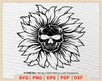 Sunflower Skull SVG, Floral Design, Cricut Files (Digital Download)