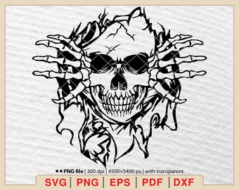 Ripped Skull SVG: Design per maglietta con mano scheletrica (file digitali)