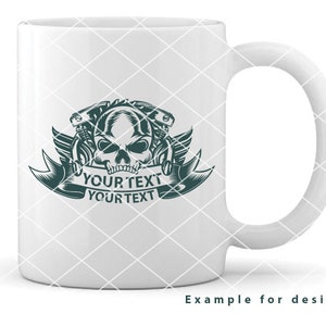 May include: White ceramic mug with a green skull graphic and the text "YOUR TEXT YOUR TEXT".