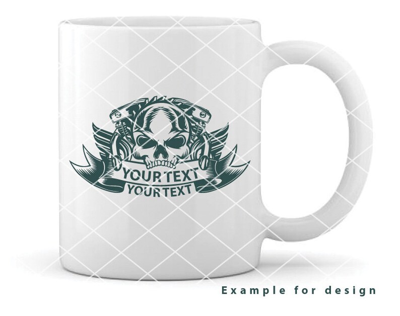 May include: White ceramic mug with a green skull graphic and the text "YOUR TEXT YOUR TEXT".