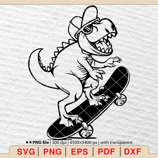 Dinosaur on Skateboard SVG, Dinosaur Svg, Dino Svg, T-Rex Svg, Glasses Svg, Tyrannosaurus Svg, Skateboard Svg, Dinosaurs Clipart [EP-516]