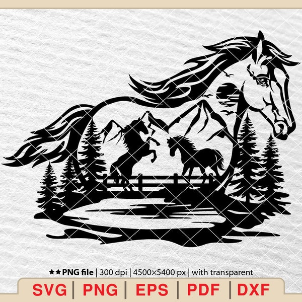 Horse Scene Svg, Running Horse Svg, Farm Animal Svg, Outdoor Scene Horse Svg, Outdoor Scene Svg, Farm Horse Svg, Horse Svg [EP467]