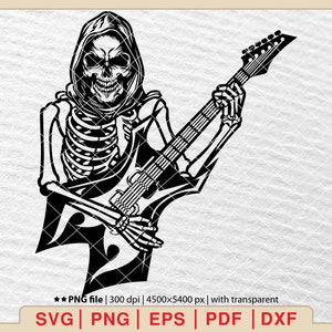 Guitarist Skeleton SVG: Rock Music Skull (Digital Files)