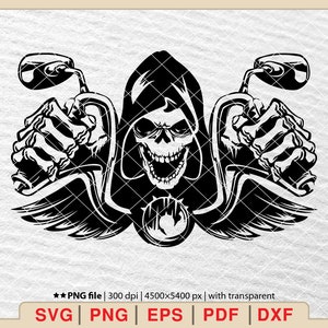 Motorcycle Skull SVG, Chopper Skeleton (svg, png, eps, dxf, pdf)