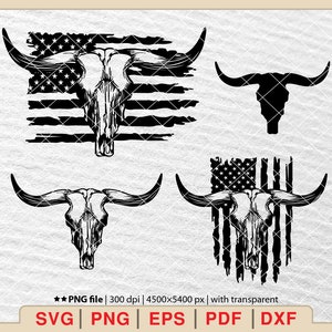 Bull Skull USA Flag SVG: Rodeo Cowboy Design (Digital Files)