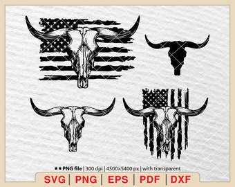Bull Skull USA Flag SVG, Bull Skull Svg, Cow Skull Flag Svg, Rodeo Svg, American Flag Svg, American Cowboy Svg, Cow Skull Svg [EP-485]
