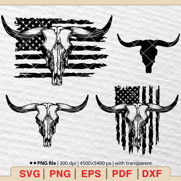 Bull Skull USA Flag SVG, Bull Skull Svg, Cow Skull Flag Svg, Rodeo Svg, American Flag Svg, American Cowboy Svg, Cow Skull Svg [EP-485]