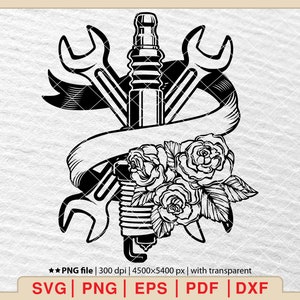 Garage tool flower Svg,Spanner Svg,spanner flower Svg,spark plugs svg,Wrench flower Svg,Files for cricut,Svg,Png,Eps,Pdf,Dxf[EP-113]