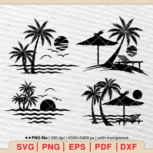 Palm Tree Sunset Beach SVG: Tropical Vacation Clipart (Digital Files)