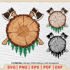 Holzfäller Axt & Baumringe SVG: Holzschneider Waldszene (Digitale Dateien)