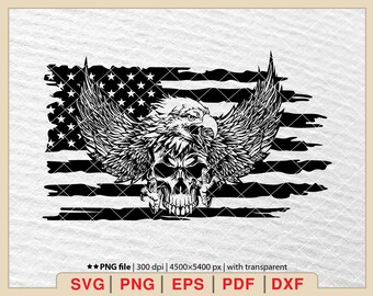 Amerikanischer Adler Flagge SVG: Vaterländisches Schädel-Design (Digitale Dateien)