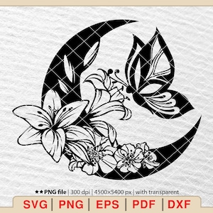 Fleurs et papillons SVG, papillon floral SVG, papillon SVG, fleur SVG, couronne florale SVG, fichiers pour cricut, SVG, Png, Eps, Pdf, Dxf [EP-123]