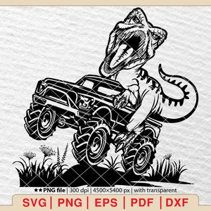 T Rex Riding Monster Truck SVG PNG, Monster Truck Clipart, Truck svg, Muscle Car svg, Monster Truck Png, Dinosaur svg [EP-565]