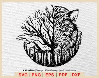 Wolf Forest Svg,Wolf wall art Svg,Wolf Svg,Moon Svg,Hunting svg,nature Svg,Animals Svg,File for cricut,Svg,Png,Dxf,Pdf,Eps [EP-146]