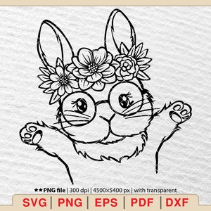 Floral Bunny SVG, Cute Bunny Svg, Bunny With Flowers Svg, Cute Bunny Face Svg, Easter Bunny Svg, Rabbit Svg, Floral Rabbit Svg [EP-518]