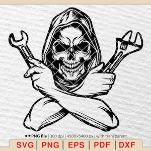 Mechanic Skull with Wrenches SVG: Repair Tools Graphic (Digital Download)