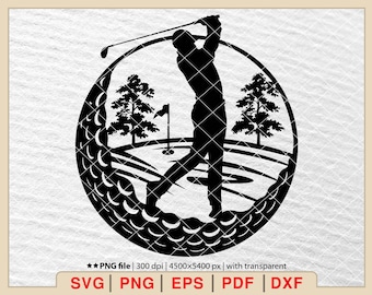 Pacchetto SVG con silhouette di golfista: mazza da golf, pallina, giocatore (file digitali)