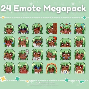Green Hair Brown Eye Mocha Skin Kawaii Cute Emote Megapack