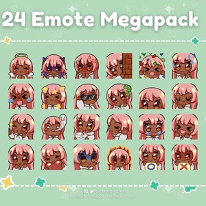 Pink Hair Brown Eye Mocha Skin Kawaii Cute Emote Megapack