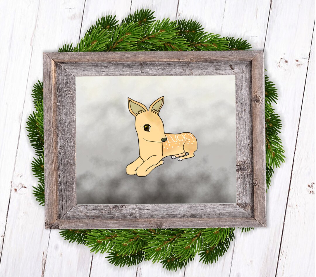 Lucky Deer Wishing Good Luck, Mild Cloud, Deer Art Print, Nursery Decor