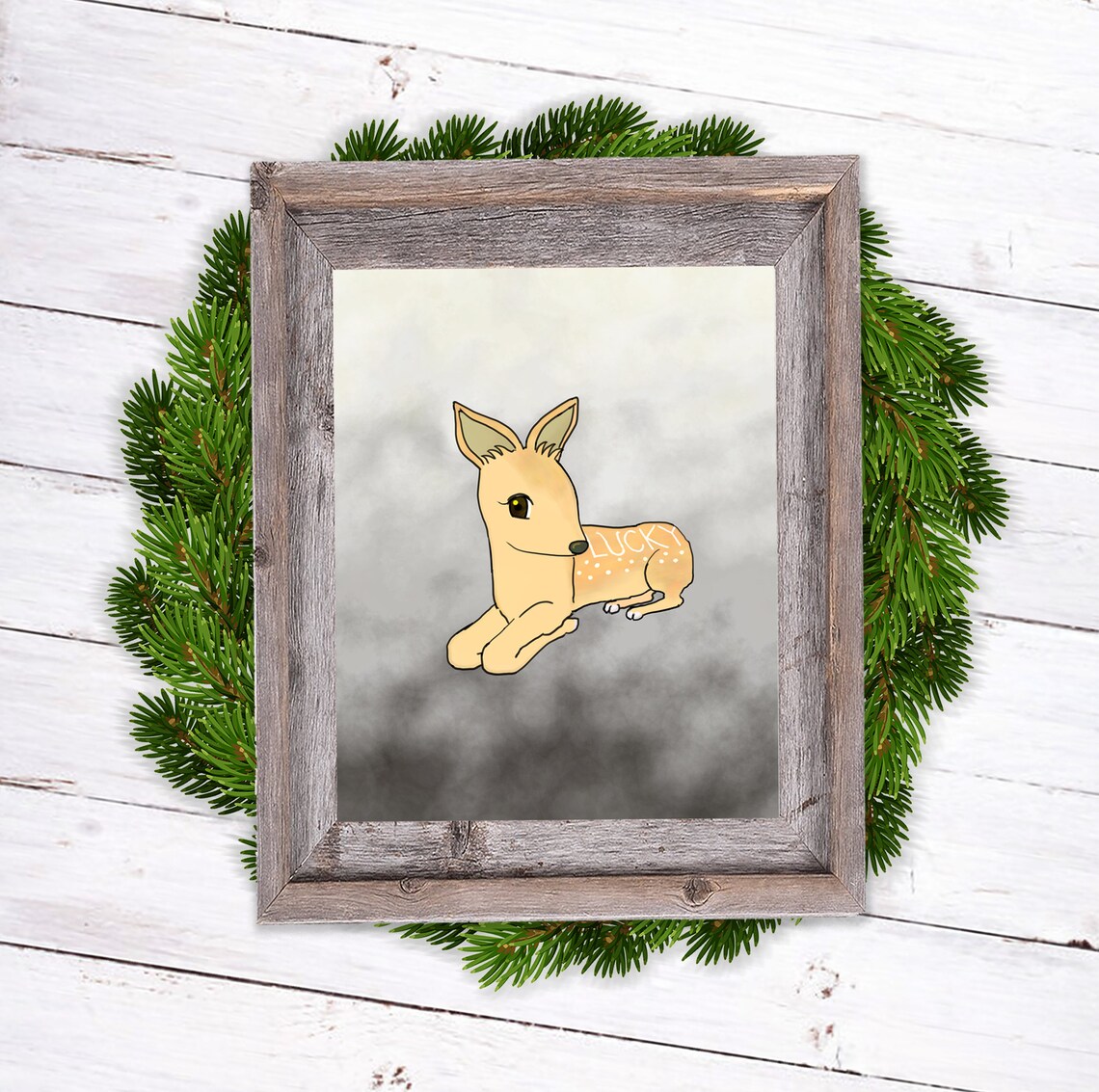 Lucky Deer Wishing Good Luck, Mild Cloud, Deer Art Print, Nursery Decor