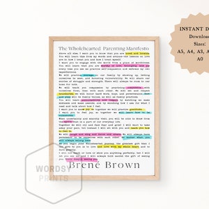 Brene Brown Wholehearted Parenting Poster digital, Brene Brown para impressão, Wholehearted Parenting Manifesto Poster para impressão, arte parental
