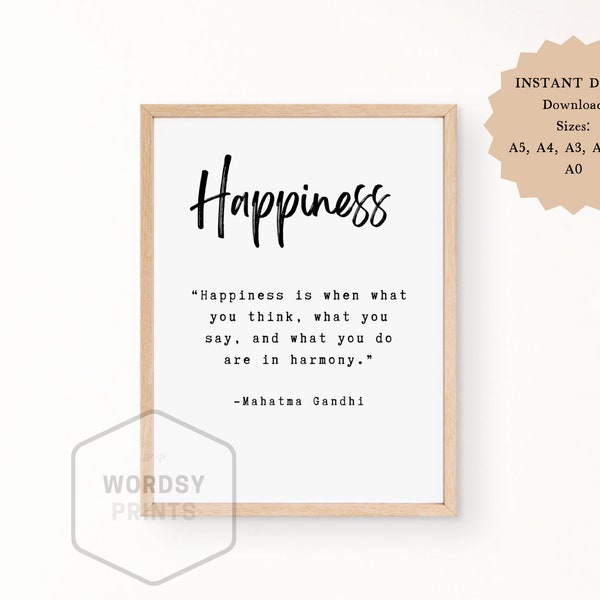 Gandhi Happiness Quote Printable Poster, Gandhi Quote Poster, Digital Gandhi Poster, Happiness Printable, Happiness Printable Poster