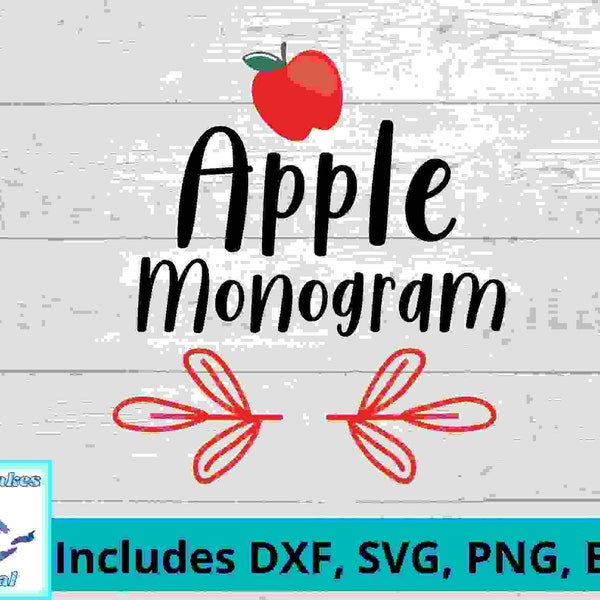 Apple Monogram Digital File, png, svg. dxf, eps files all included! Personalize this beautiful teacher themed monogram file.