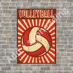 Volleyball Vintage Looking Print, ready to frame, PNG.