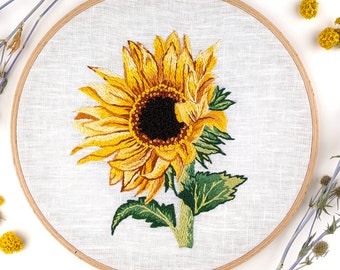 ひまわりの刺繍 - 手作り刺繍 - 刺繍キット - 壁飾り - 誕生日