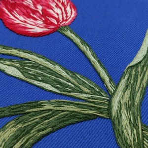 Red Tulips Embroidery Kit - 16x16 Inch Throw Pillow DIY Needlepoint, Printed Canvas & Yarn Included