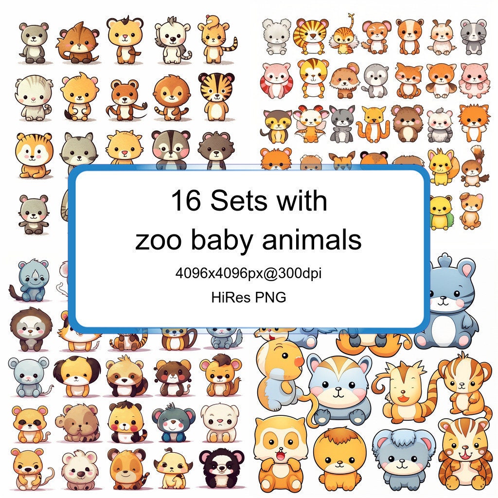 16 Zoo Baby Animal Clipart Sets as Printable PNG Clipart Etsy