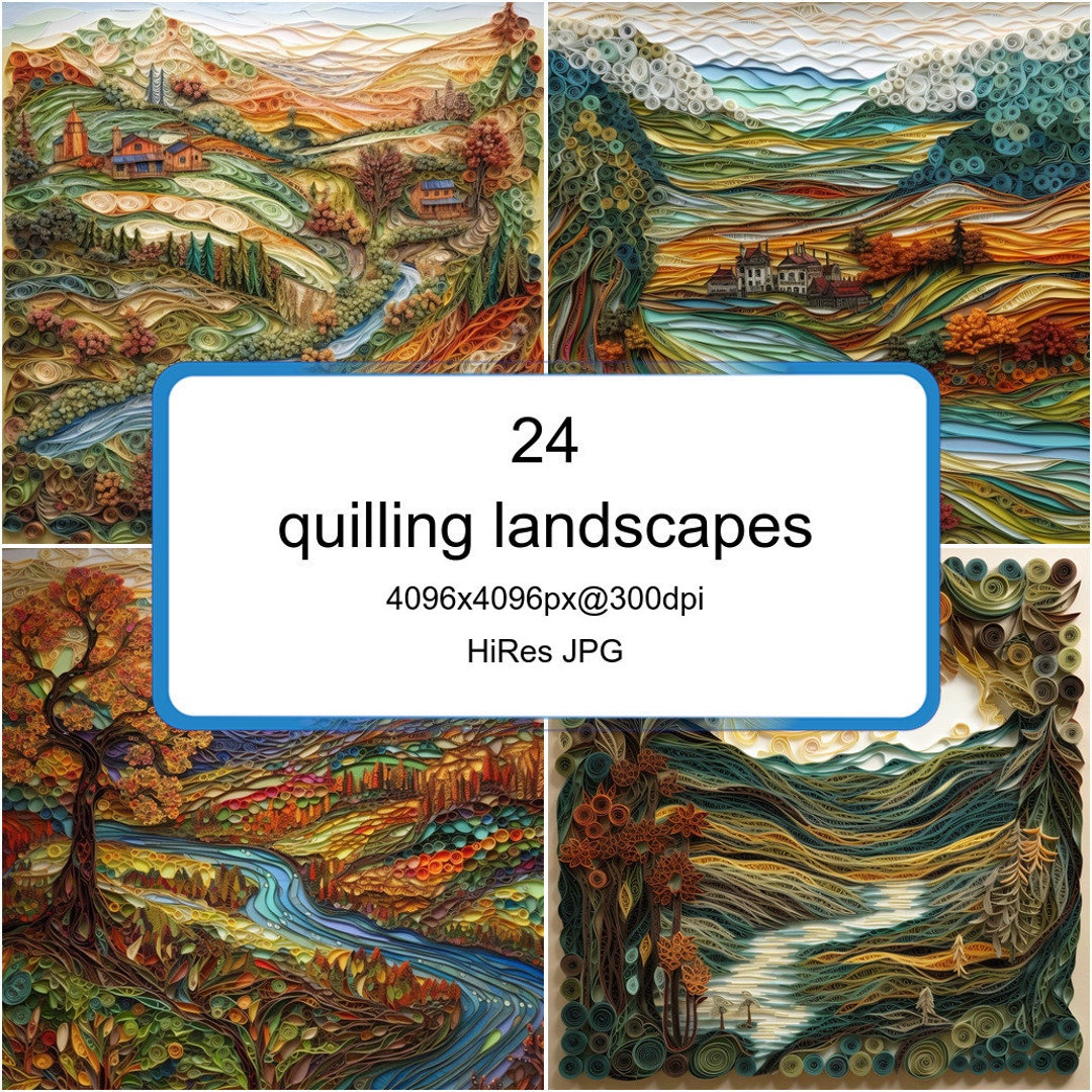 24 Quilling Landscapes as Printable JPG Clipart Bundle for Etsy