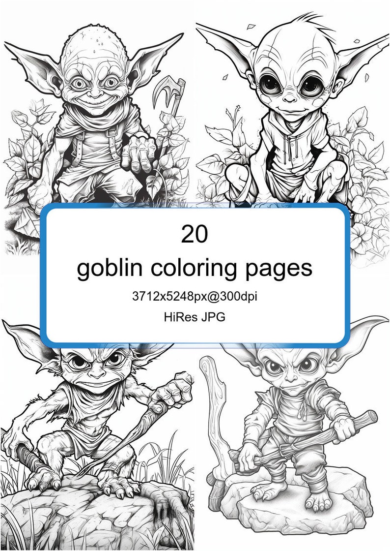20 Goblin Coloring Pages as Printable JPG Bundle for Children - Etsy