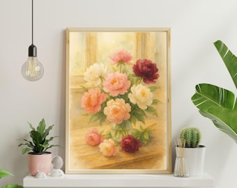 Watercolor Peonies Print: Soft Botanical Floral Art (Digital Download)