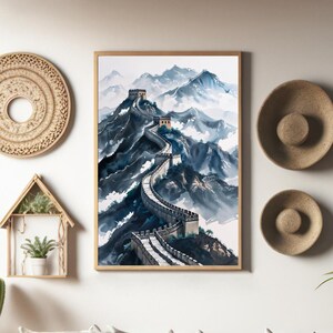 Vintage Great Wall of China Decor | instant download Art | Chinese landscape Poster
