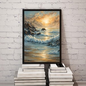 Sunset Ocean Wall Art | Printable Coastal Art | Ocean Wave Wall Art Print | Beach Sunset Decor